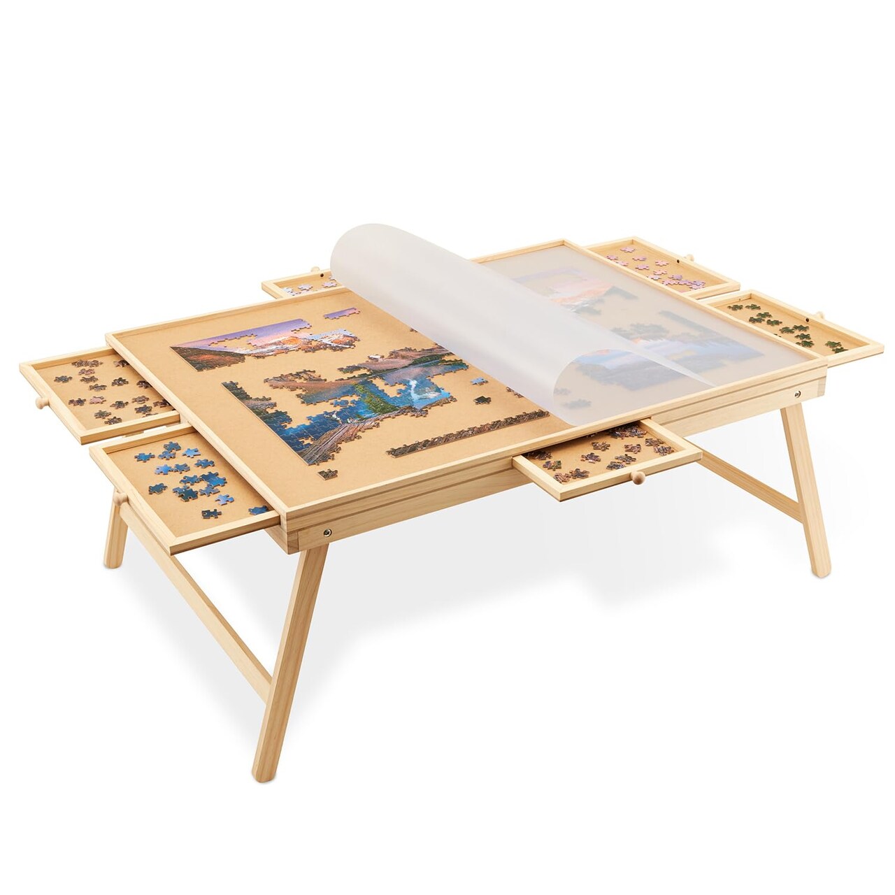 Jumbl Puzzle Board with Drawers, Foldable Legs & Cover - Wooden Jigsaw Puzzle Table